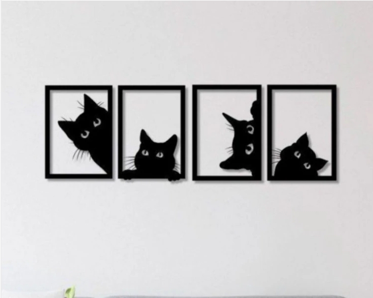 تابلو دیواری فلزی زیبا و بامزه گربه T2۸۴